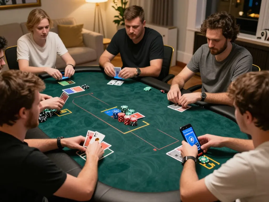 F168 players strategizing in engaging online poker game with colorful cards and chips