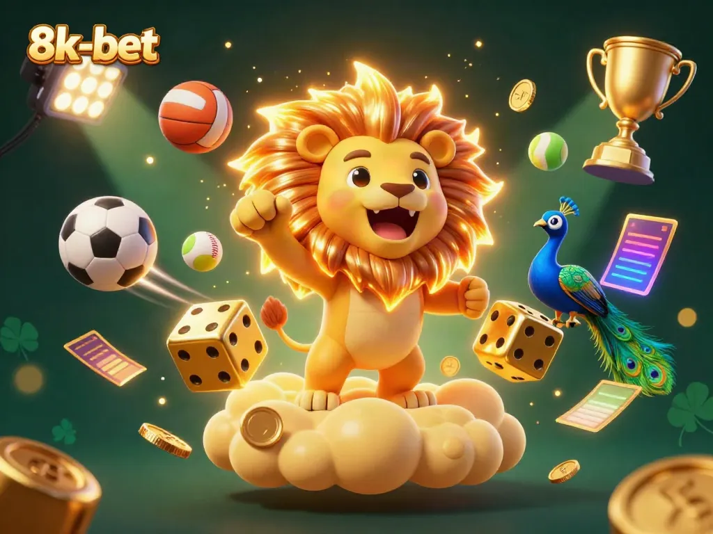 Engage with the exhilarating world of 8k-bet through a rich 3D casino illustration featuring dynamic game elements.