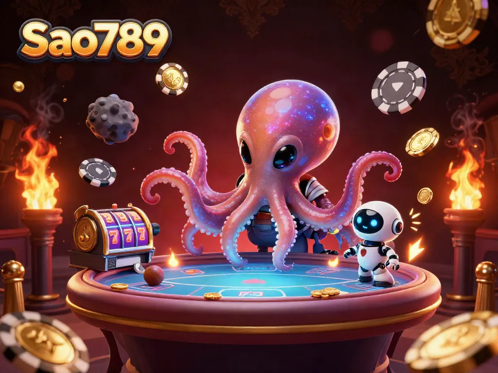 Sao789 interactive alien poker scene with shimmering octopus and exciting gameplay highlights