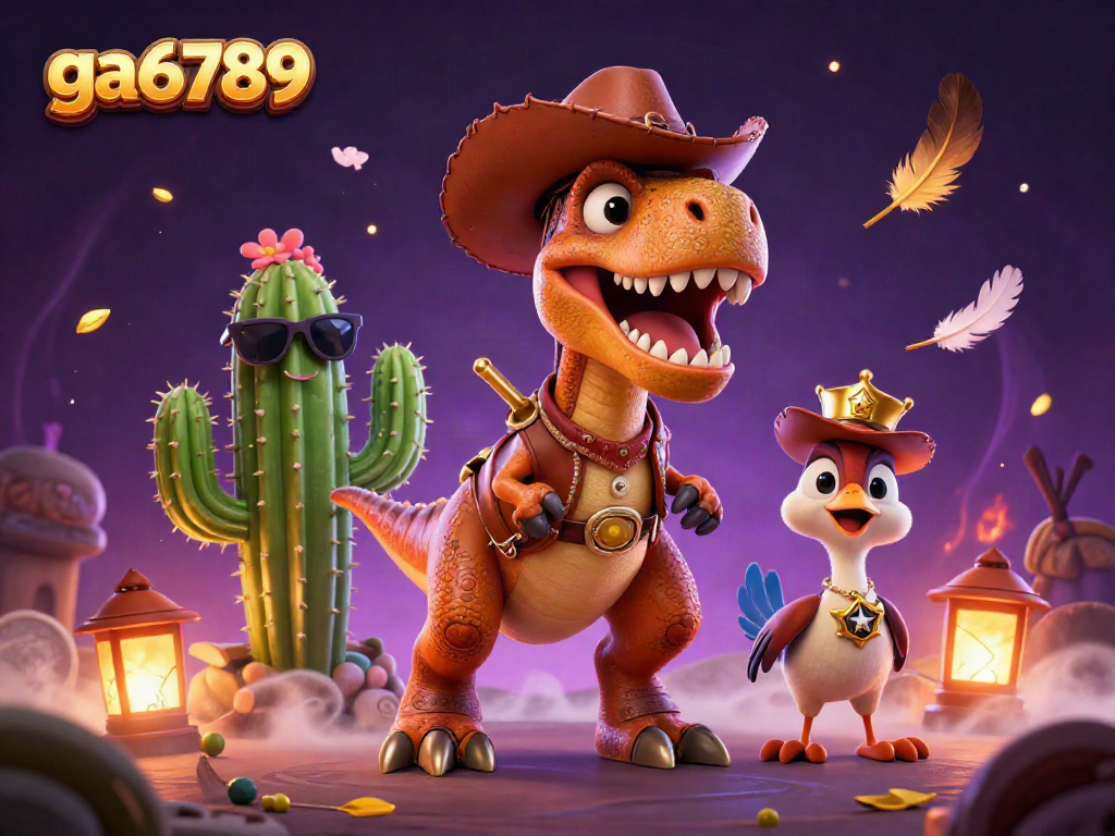 Engage in thrilling cockfighting action with the dynamic ga6789 scene featuring a T-Rex and friends.