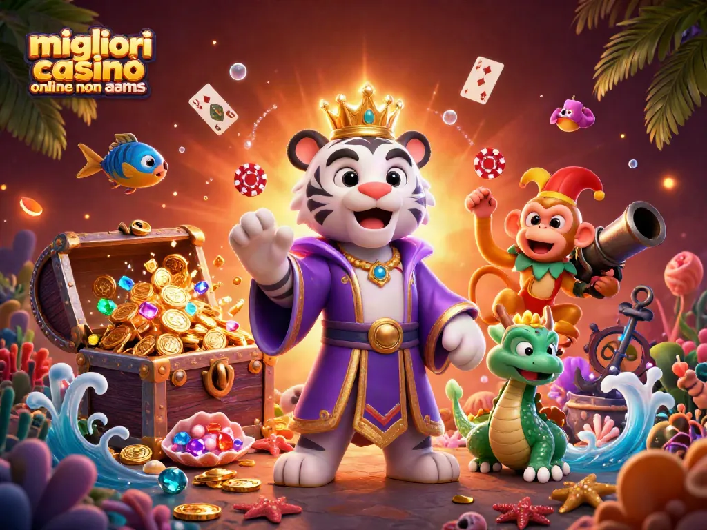 Gioca ai migliori casinò online non AAMS con un'illustrazione 3D che mostra azione e divertimento.