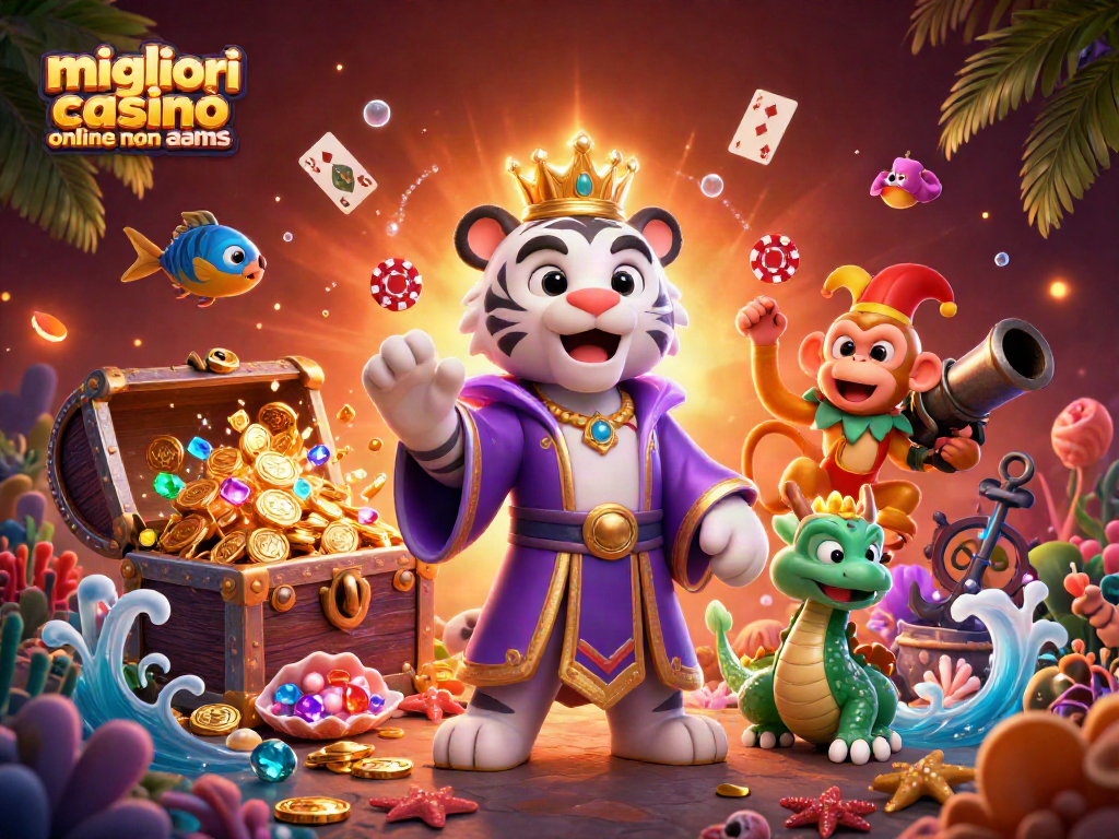 Gioca ai migliori casinò online non AAMS con un'illustrazione 3D che mostra azione e divertimento.