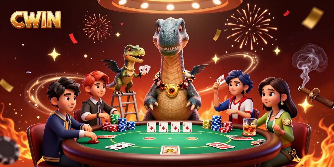 CWIN showcases a dynamic casino scene with a brontosaurus and raptor dealer in action.