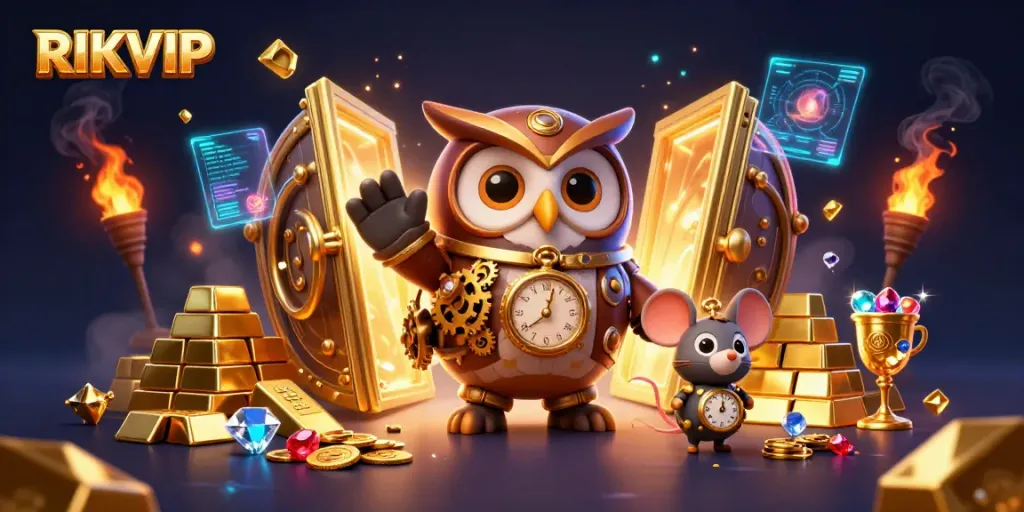Engage with RIKVIP at a vibrant 3D casino world filled with treasures and interactive experiences.