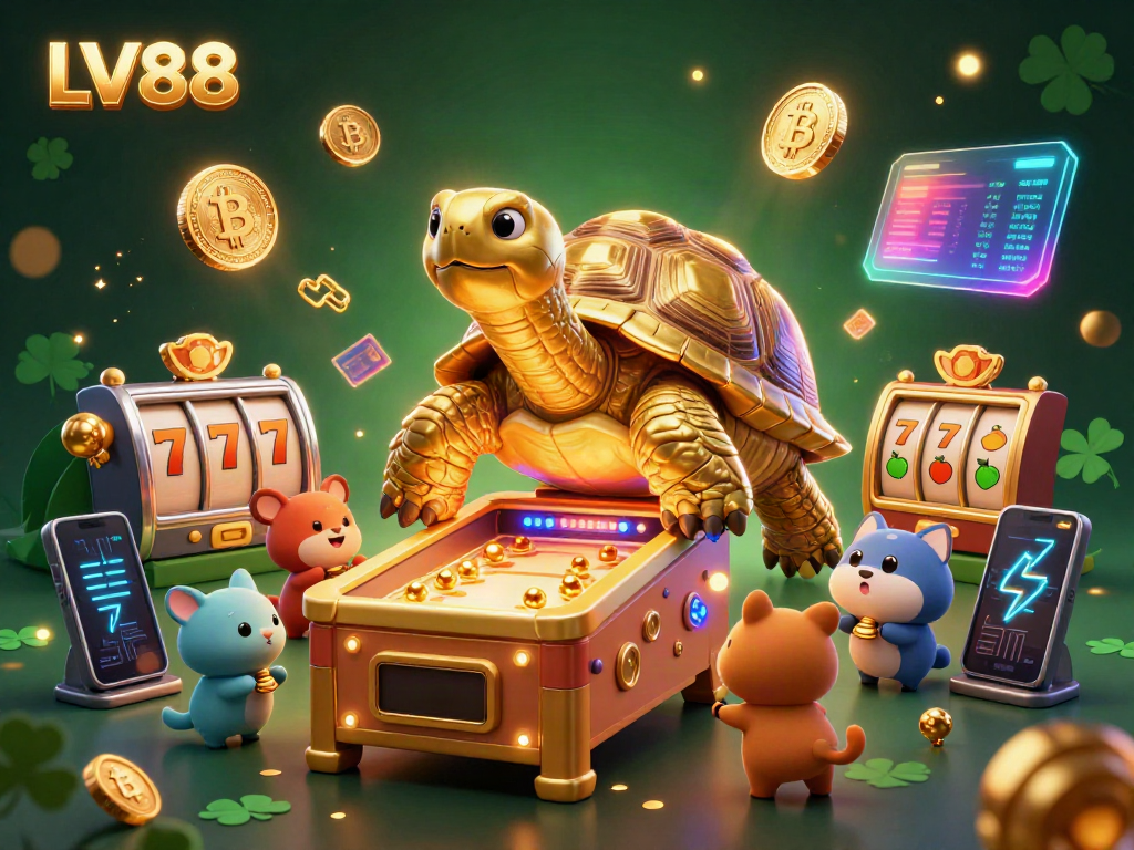 Engage with LV88's dynamic casino adventure featuring a colossal tortoise pinball machine and exciting game elements.