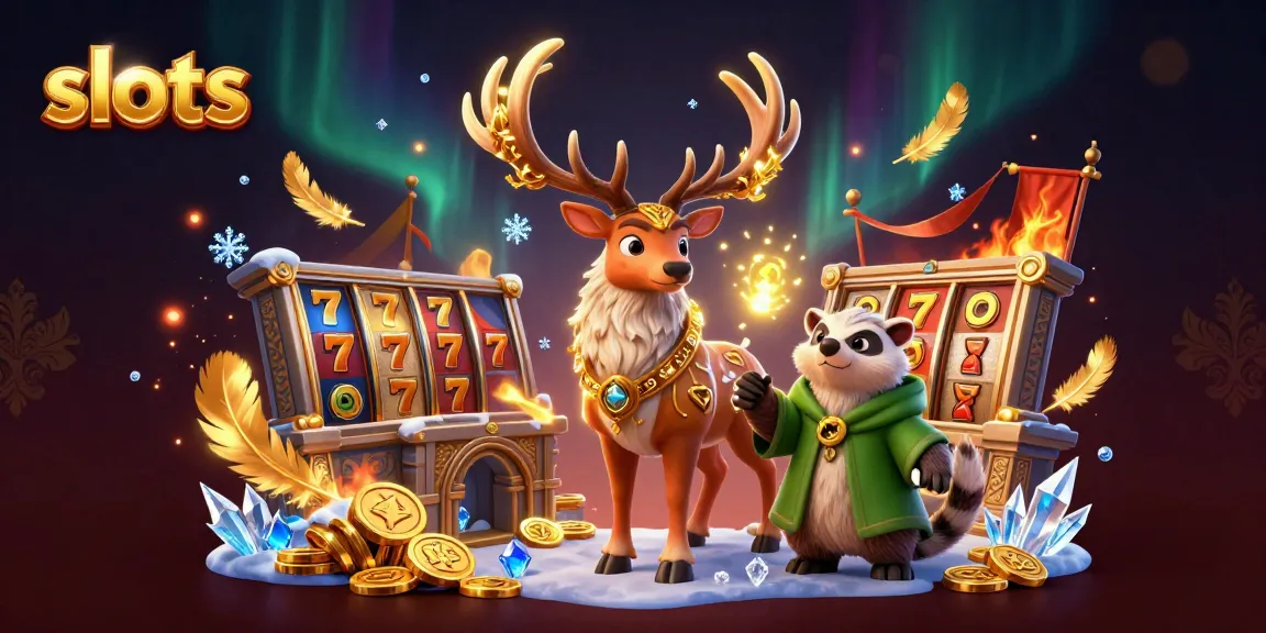 Play slots with a vibrant 3D scene featuring a druid stag, a badger, and swirling elements.