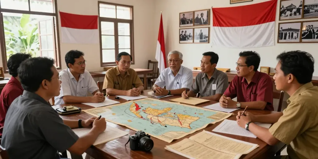 rokok88 link showcasing Indonesia's fight for independence with diverse groups discussing history.