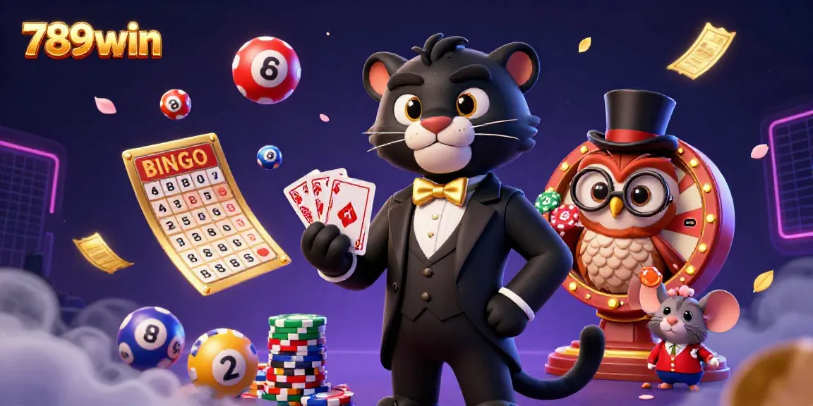 Experience the thrill of winning at 789win with a black panther dealer, owl, and mouse surrounded by casino elements.