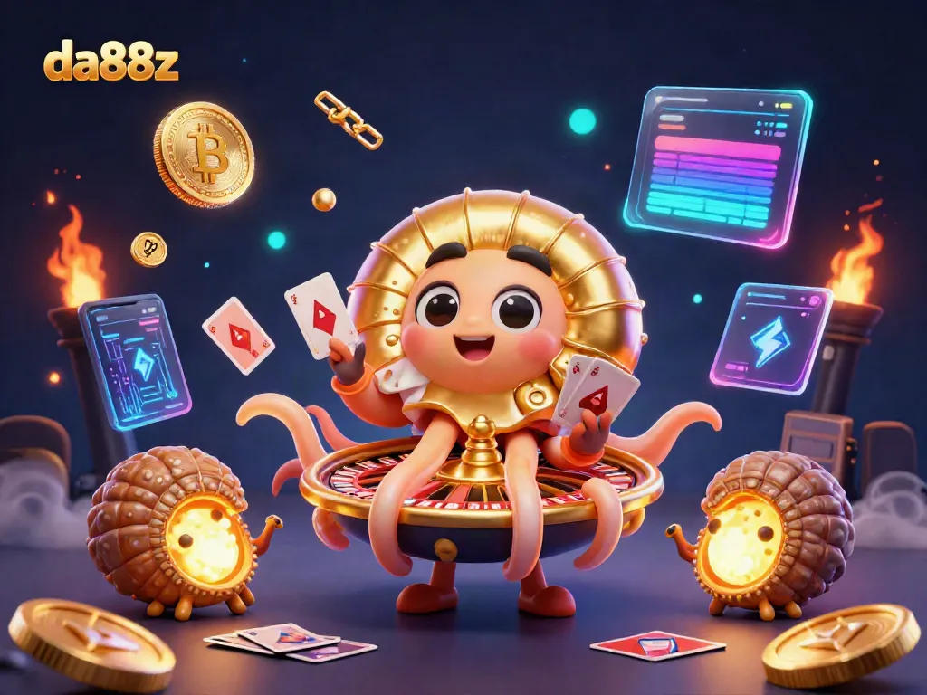 Experience exhilarating gameplay at da88z with our vibrant casino-themed illustration featuring a giant nautilus and crypto coins.