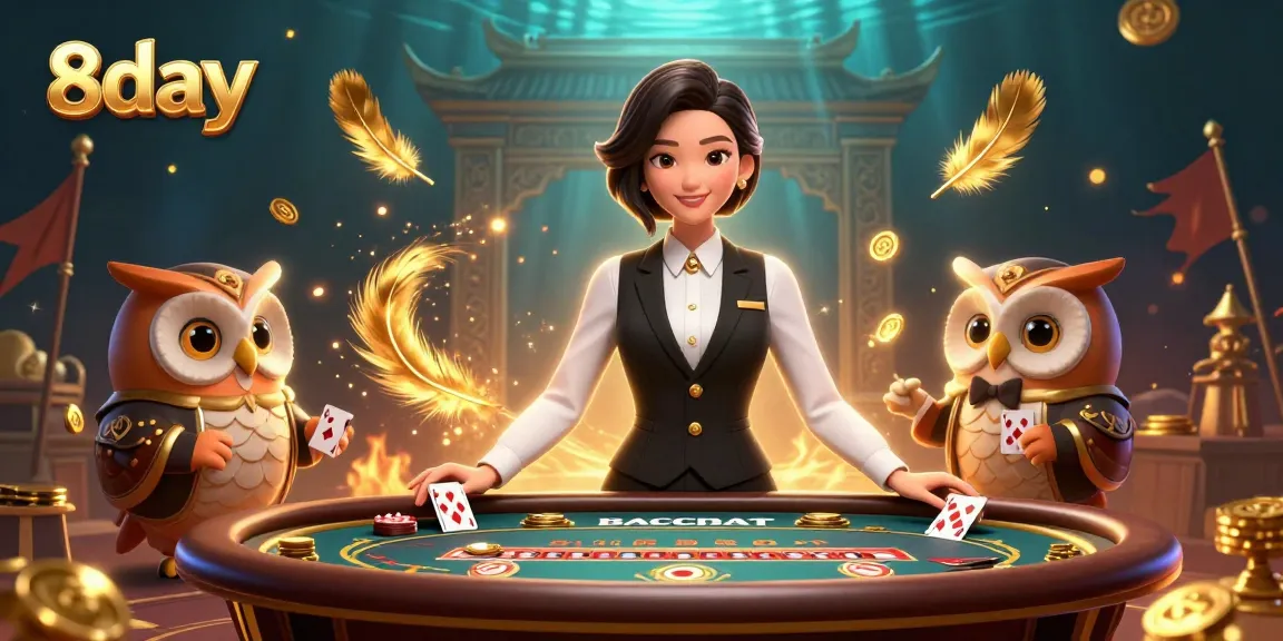 Experience exciting gambling action at 8day with a vibrant scene showcasing dealers and gaming elements.