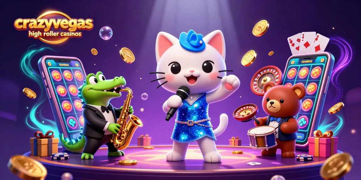 Experience the excitement of crazyvegas high roller casinos with vibrant casino elements and dynamic characters.