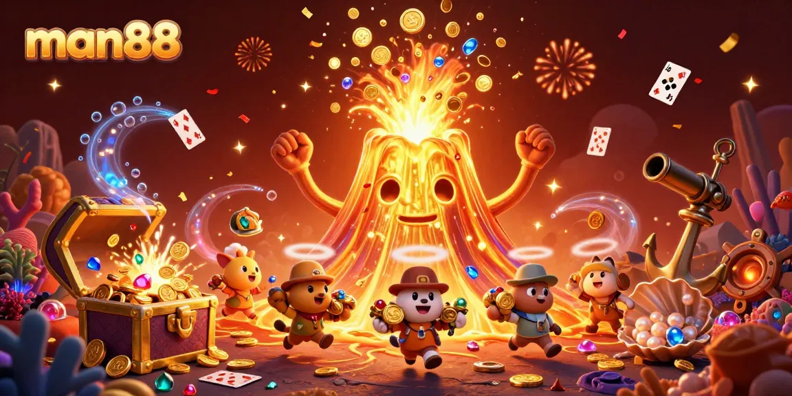 Win big at man88 with thrilling treasure-filled casino adventure illustration.