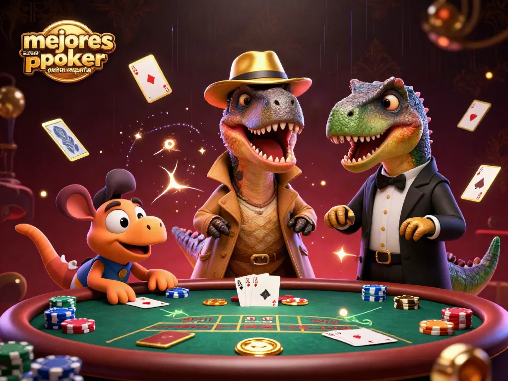 Juega en las mejores salas de poker online España con una dinámica escena de ilustración 3D.