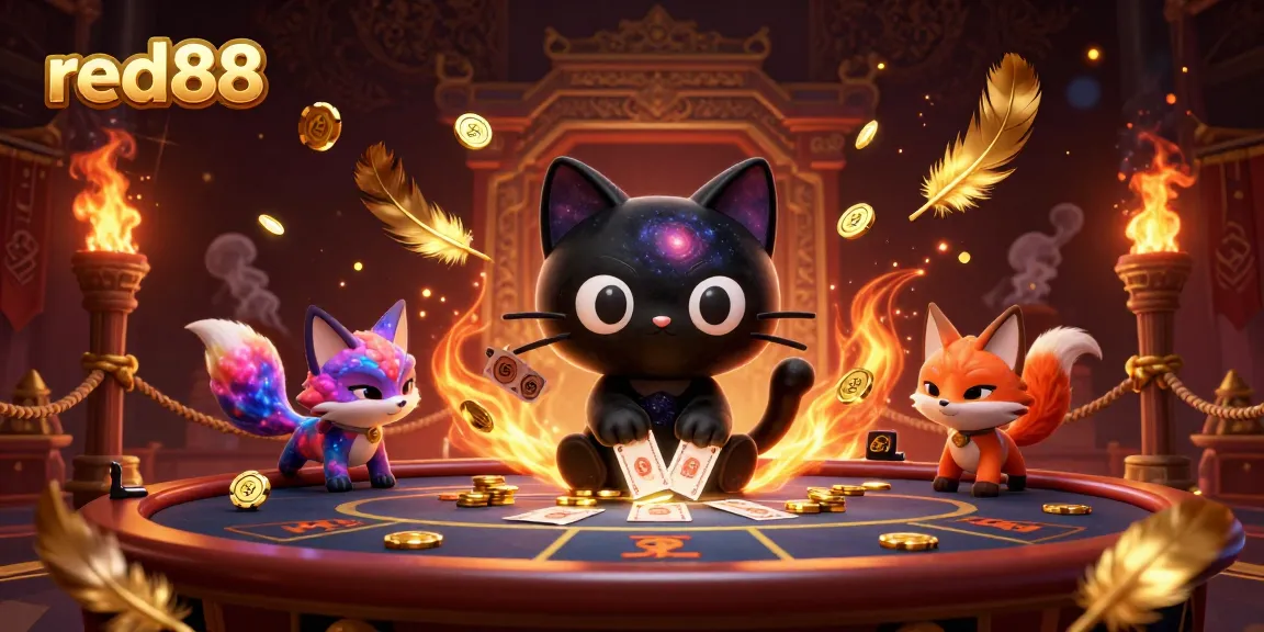 Watch the cosmic black hole cat charmingly pull in chips and cards in the immersive red88 casino experience.