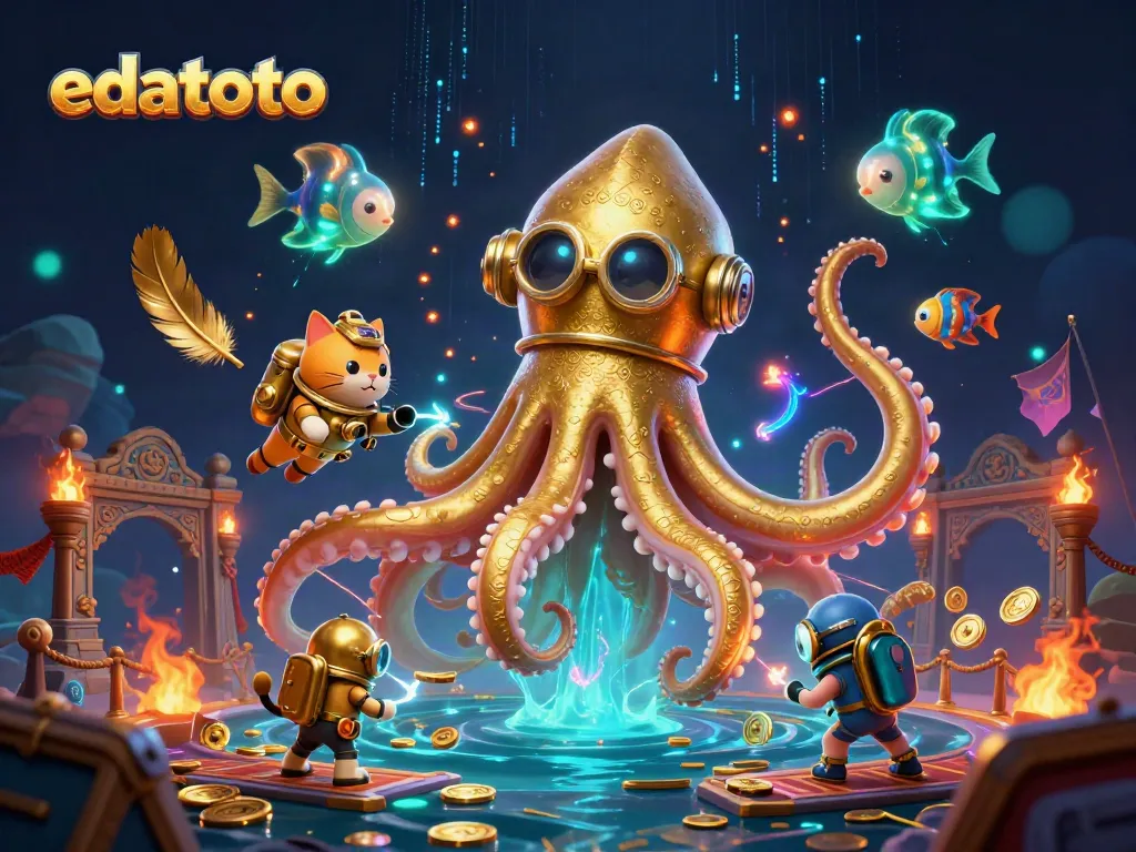 Watch the colossal kraken and diving cat celebrate wins at edatoto with vibrant designs and treasures.