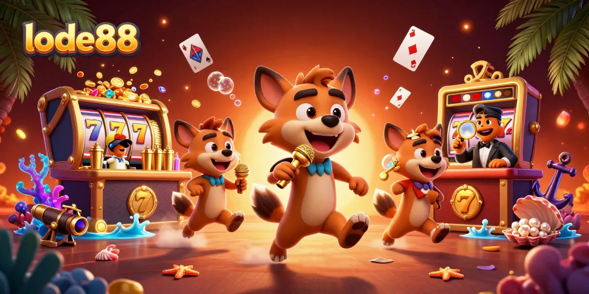 Experience the vibrant lode88 casino scene with hyenas in hilarious roles amidst neon lights and treasures.