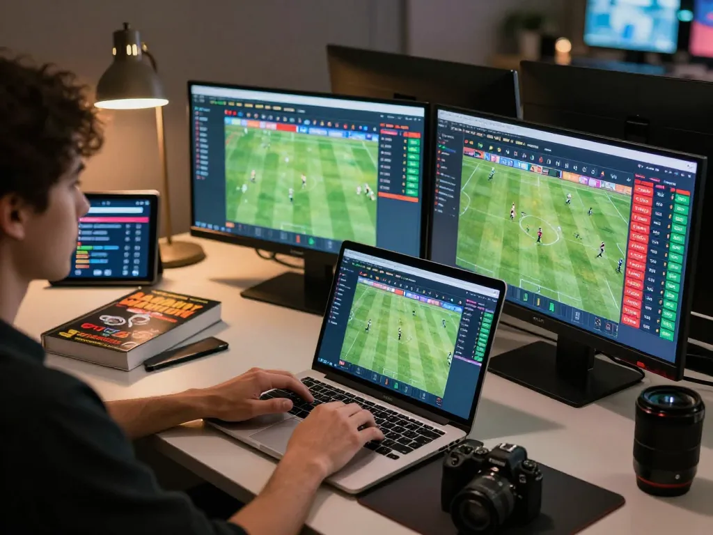 Engaged player analyzing tỷ lệ kèo nhà cái 5 for strategic online sports betting