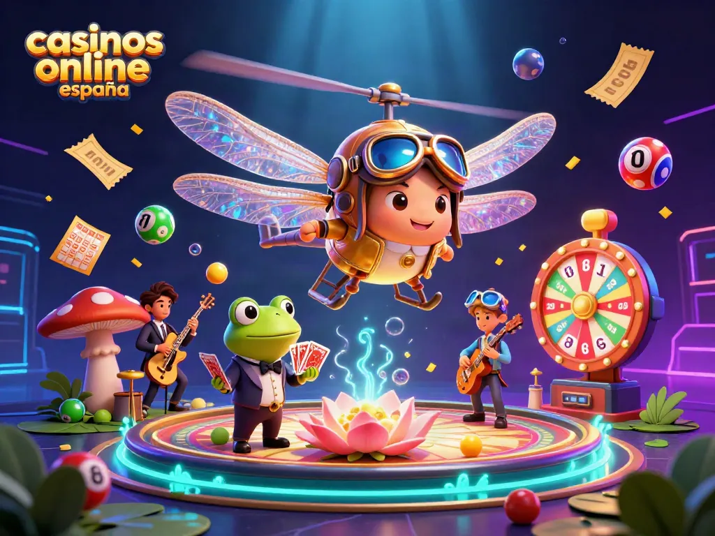 Disfruta de casinos online España mientras juegas al póker con un crupier rana en esta ilustración vibrante.