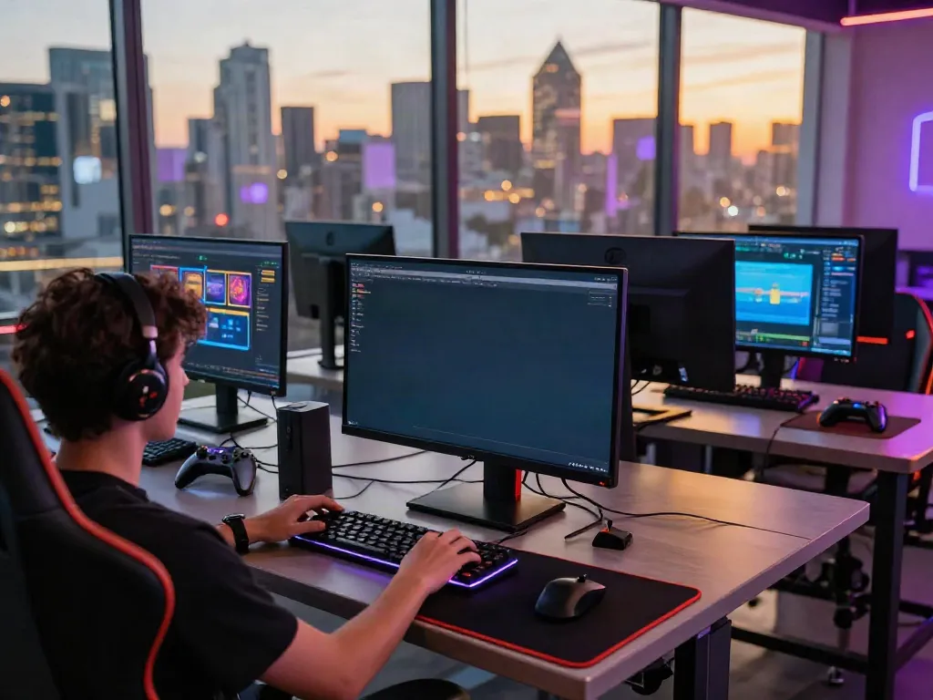 Player enjoying bro138 online slots in a vibrant gaming setup.