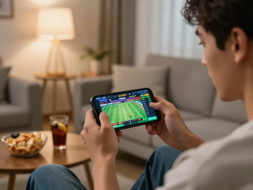 LGO GOAL player strategizing during mobile sports betting with live odds in hand