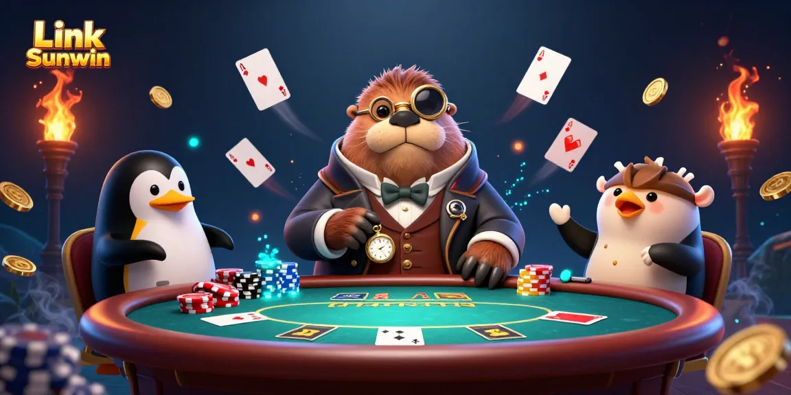 Experience the excitement of Link Sunwin with poker action featuring a walrus and dealer.