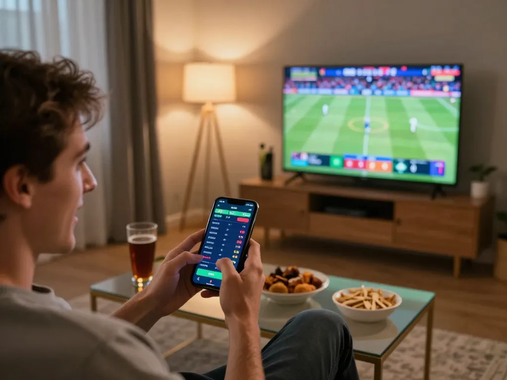 Fun88 online sports betting app displayed on smartphone with excited user engaged during a live game.