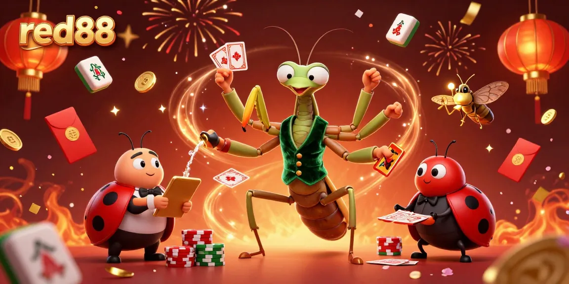 Experience the excitement of red88 casino with vibrant characters and festive elements in 3D digital illustration.