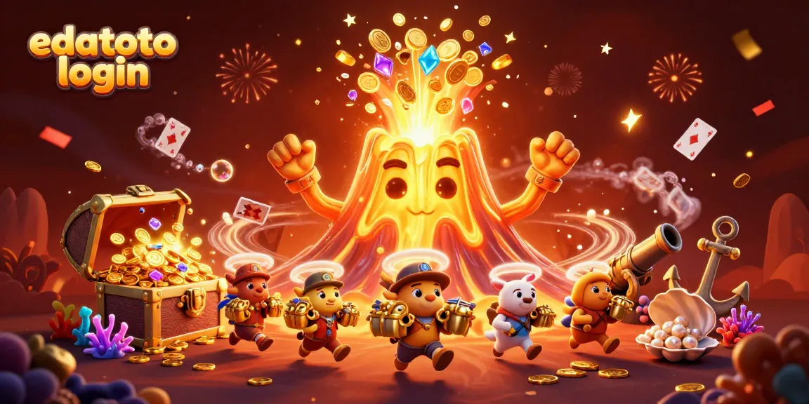 Experience seamless gaming with edatoto login in this dynamic casino-themed illustration showcasing treasures and fun.