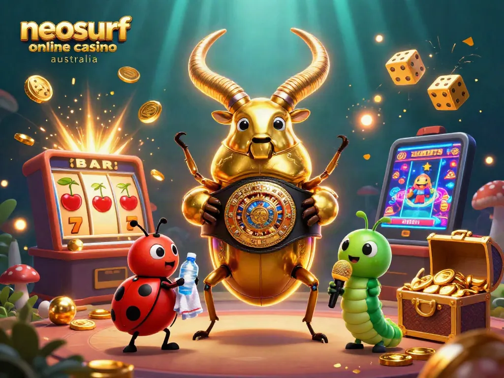 Experience the excitement of neosurf online casino australia with a vibrant 3D illustration depicting engaging casino elements and characters.
