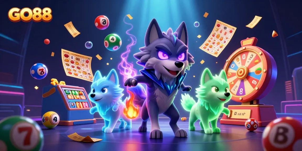 Engage in thrilling gaming with GO88's lively 3D casino scene featuring vibrant slot elements.
