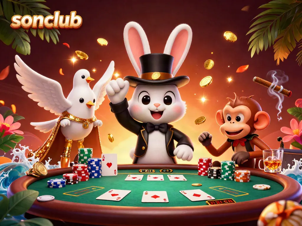 Experience thrilling gameplay at sonclub with a magical rabbit and poker-themed action.