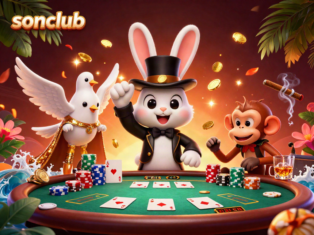 Experience thrilling gameplay at sonclub with a magical rabbit and poker-themed action.