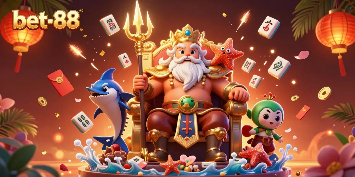 Experience thrilling action with bet-88 in a vibrant casino scene featuring Neptune and energetic gaming symbols.