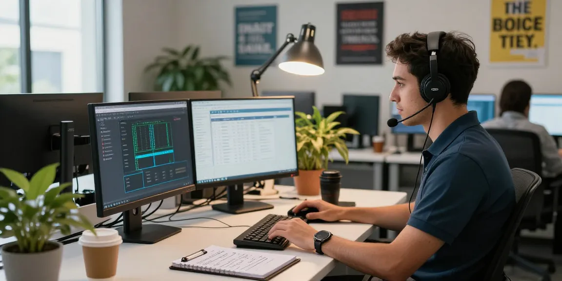 IT support small business environment with a specialist monitoring networks in a modern office.