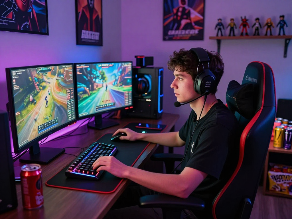 Player engaging with http://oxbet-app.com in a vibrant gaming setup with dual monitors and RGB peripherals.