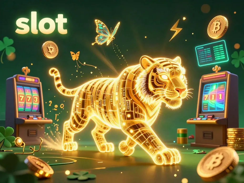 Experience the thrill of slot machines with a neon tiger in a vibrant digital casino.