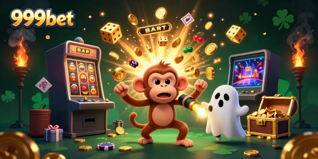 Experience exciting wins at 999bet with golden coins and a thrilling jackpot scene in a haunted casino.