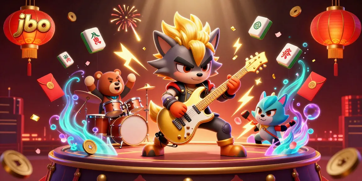 Experience jbo's thrill as the rock star wolf shreds on a golden sword guitar amidst vibrant casino action.