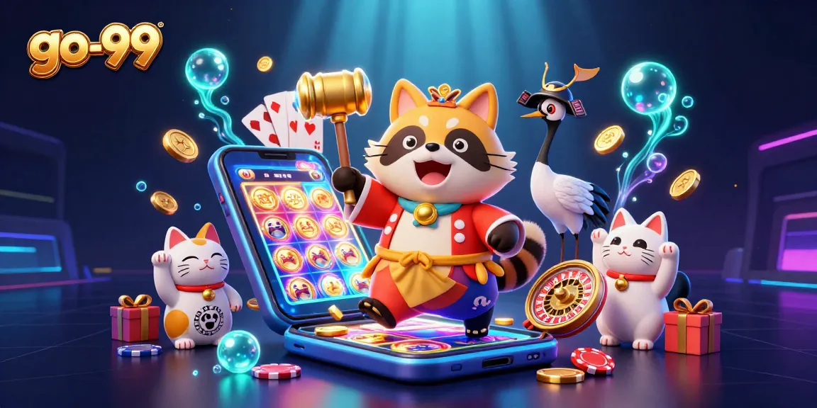 Experience the thrill of go-99 with our vibrant casino scene featuring lucky characters and exciting game elements.