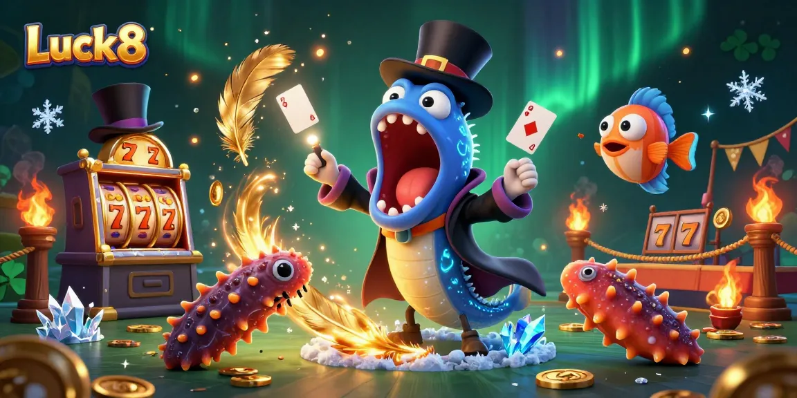 Experience the excitement of Luck8 with magical characters performing tricks in an immersive casino setting.