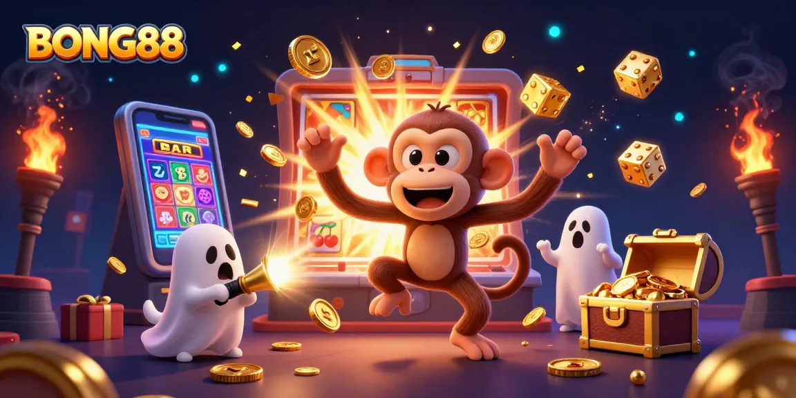 Experience thrilling gaming action at BONG88 with a vibrant online casino scene showing exciting characters.