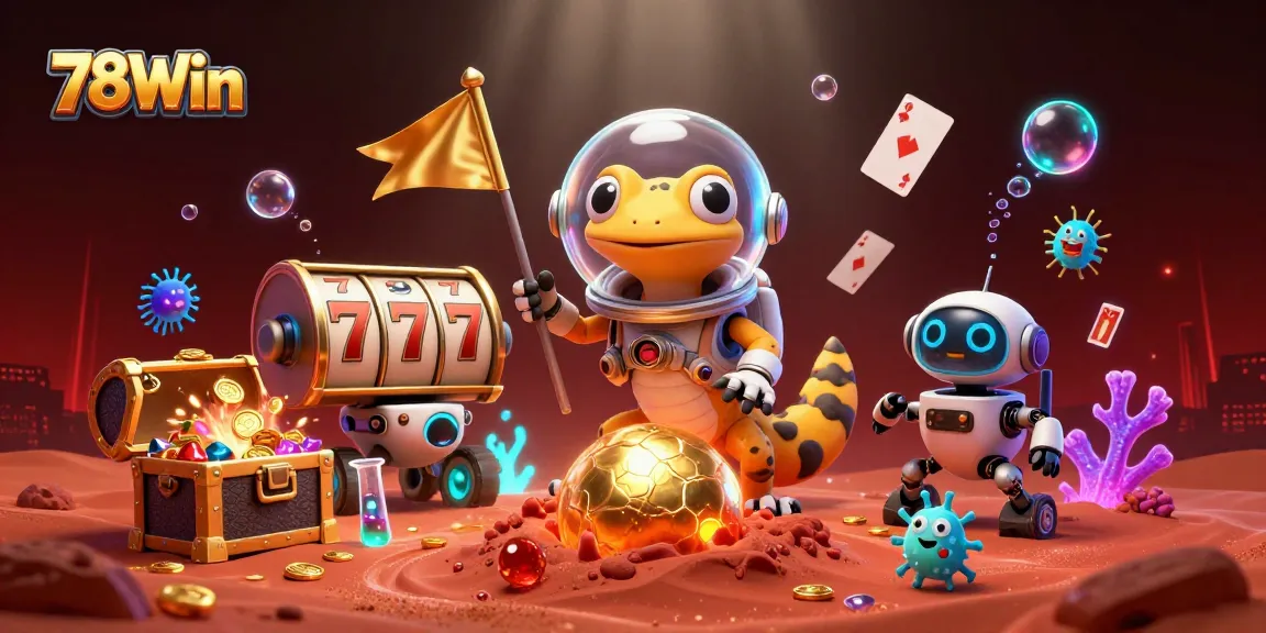78Win captivates players with its vibrant casino scene featuring a Martian gecko in space.