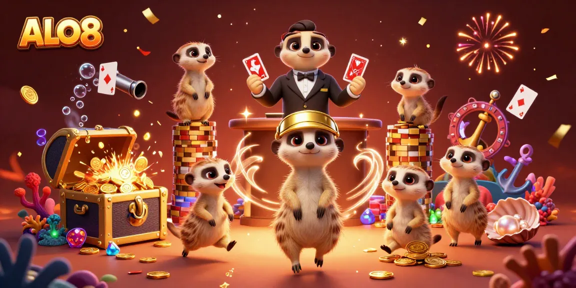 Experience the thrilling world of ALO8 as meerkats run a vibrant casino filled with excitement and treasure.