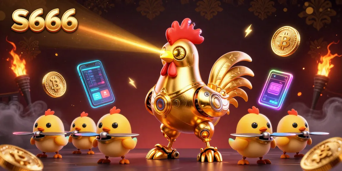 Experience thrilling gameplay with S666, showcasing laser-shooting robot and crypto elements.