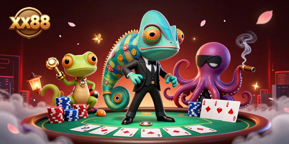 Experience the thrills of xx88 with a virtual poker game involving vibrant characters and dynamic elements.