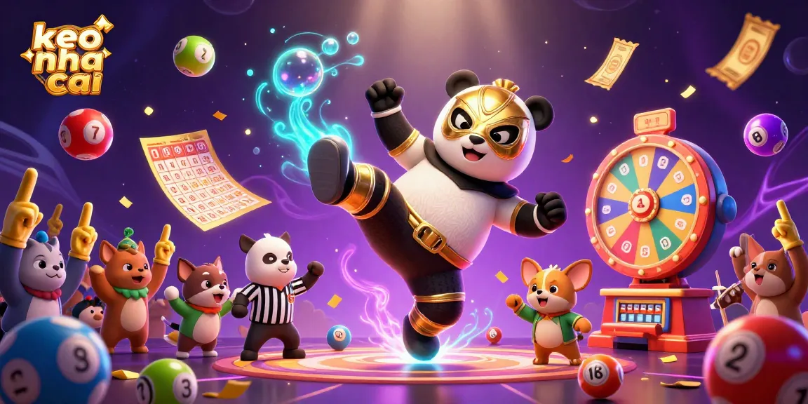 Experience thrilling gaming at keo nha cai with a vibrant illustration of a panda wrestler and dynamic lottery elements.