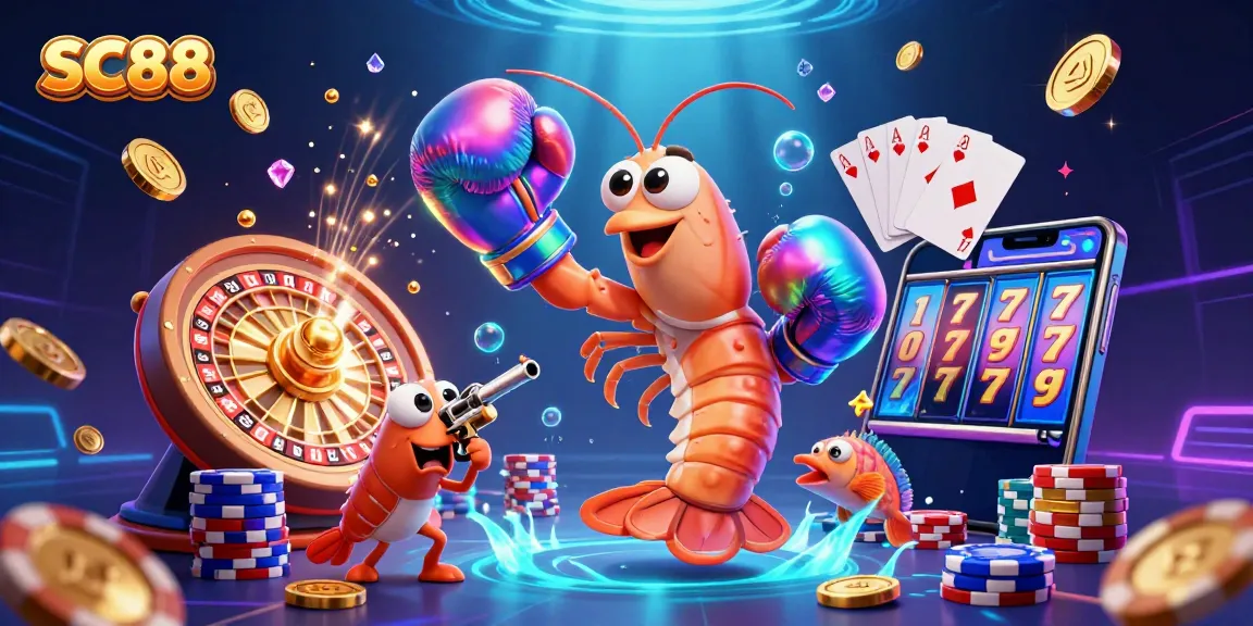 Experience SC88's thrilling gaming world with vibrant 3D characters and dynamic casino elements.