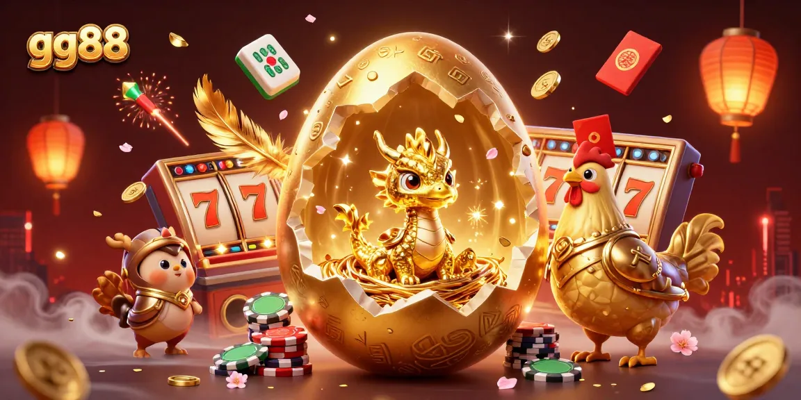 Experience casino excitement with gg88's golden dragon and dynamic game elements in this captivating illustration.